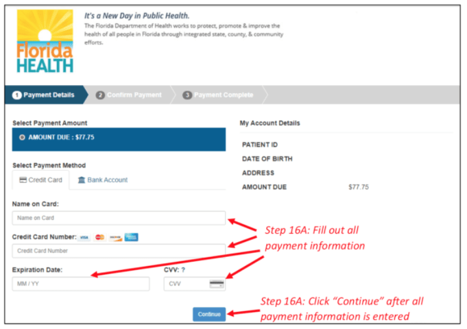 Example of what payment information to fill out for payment from the Marijuana Use Registry website